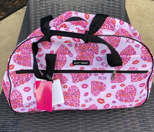 Betsey Johnson Carry-On Softside Pink Hearts XOX Polyester Rolling Duffel Bag - Picture 7 of 14