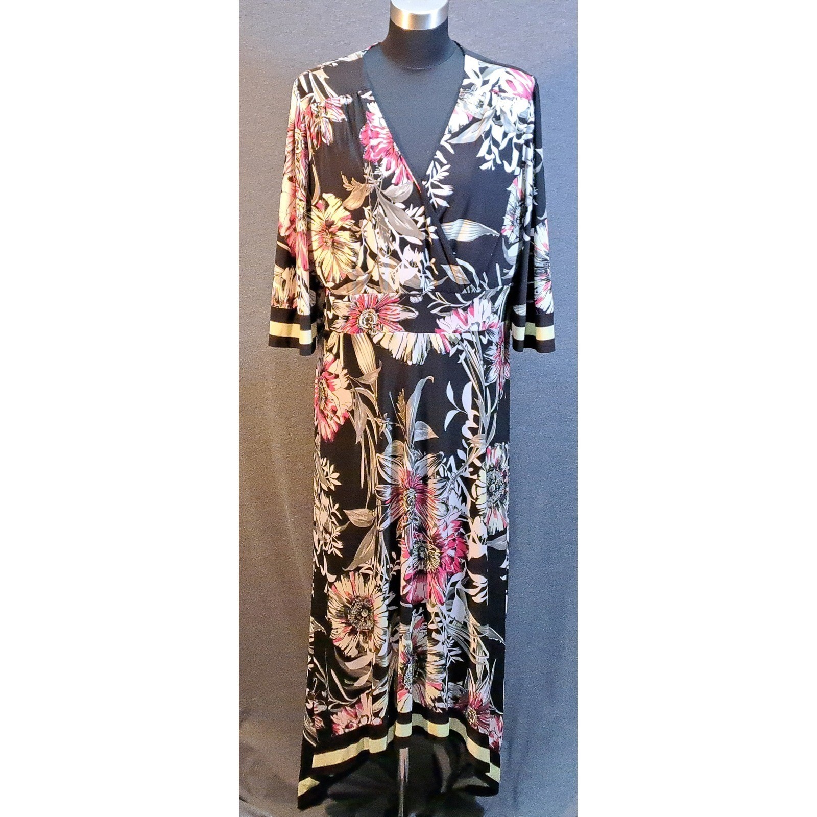 INC International Concepts Women 1X Floral Faux Wrap Maxi Dress Handkerchief Hem