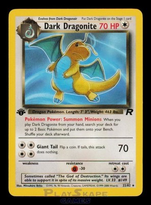 Pokemon Karte Dark Dragonite 22/82 Team Rocket 1. Edition Rare Vintage LP 2000