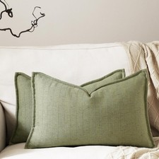 12x20 Linen Pillow Covers Sage Green Pack of 2 Farmhouse Boho Neutral Accents...