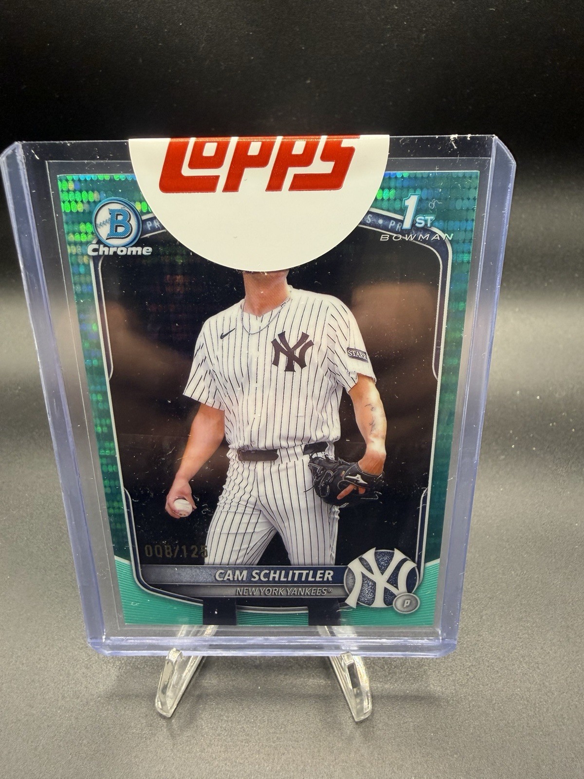 Cam Schlittler 2025 Bowman Chrome 1st Aqua Pulsar Refractor /125 Yankees Rookie