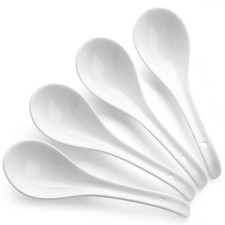 Soup Spoons, Ceramic Asian Soup Spoons, White Japanese Spoon Large for Ramen Pho