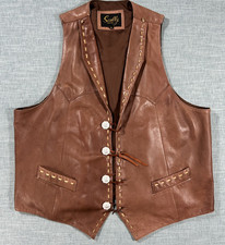Scully Men s Whipstitch Trim Brown Leather Vest Western Wear Black Size XL -Read