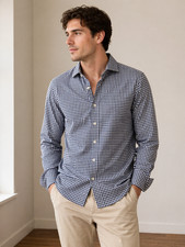 HART SCHAFFNER MARX Men's Long-Sleeve Non-Iron Buttoned Check Shirt Size M