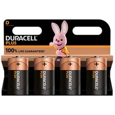 Duracell Plus D Alkaline Batteries - Pack of 4