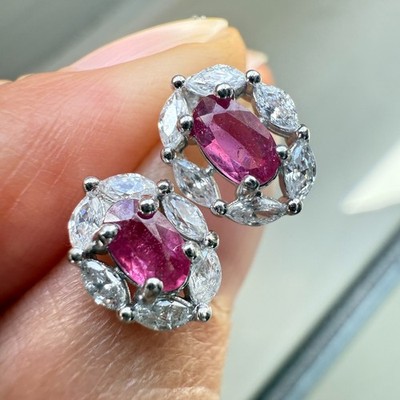 925 Sterling Silber Ohrringe 5x3mm Natur Rosa Rubin Zirkon Handarbeit Ohrstecker Geschenk