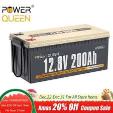 Power Queen 12V 200Ah LiFePO4 Lithium Battery 2560Wh w/BMS for Solar RV Marine