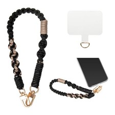Phone Wrist Strap, Universal Chain with Tether Tab, Nylon Wristlet Charm, Black