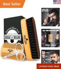 Travel-Ready Beard Grooming Kit with Bamboo Brush Scissors - Great Gift