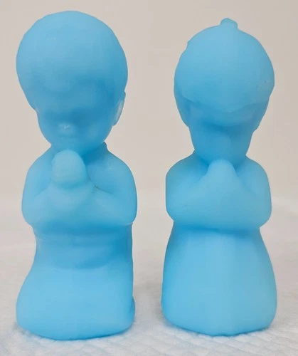 Vintage Fenton Blue Praying Boy & Girl Glass Figurines