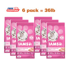 6 Pack, IAMS Proactive Health Adult Dry Cat Food - Sensitive Digestion, 6lb/bag