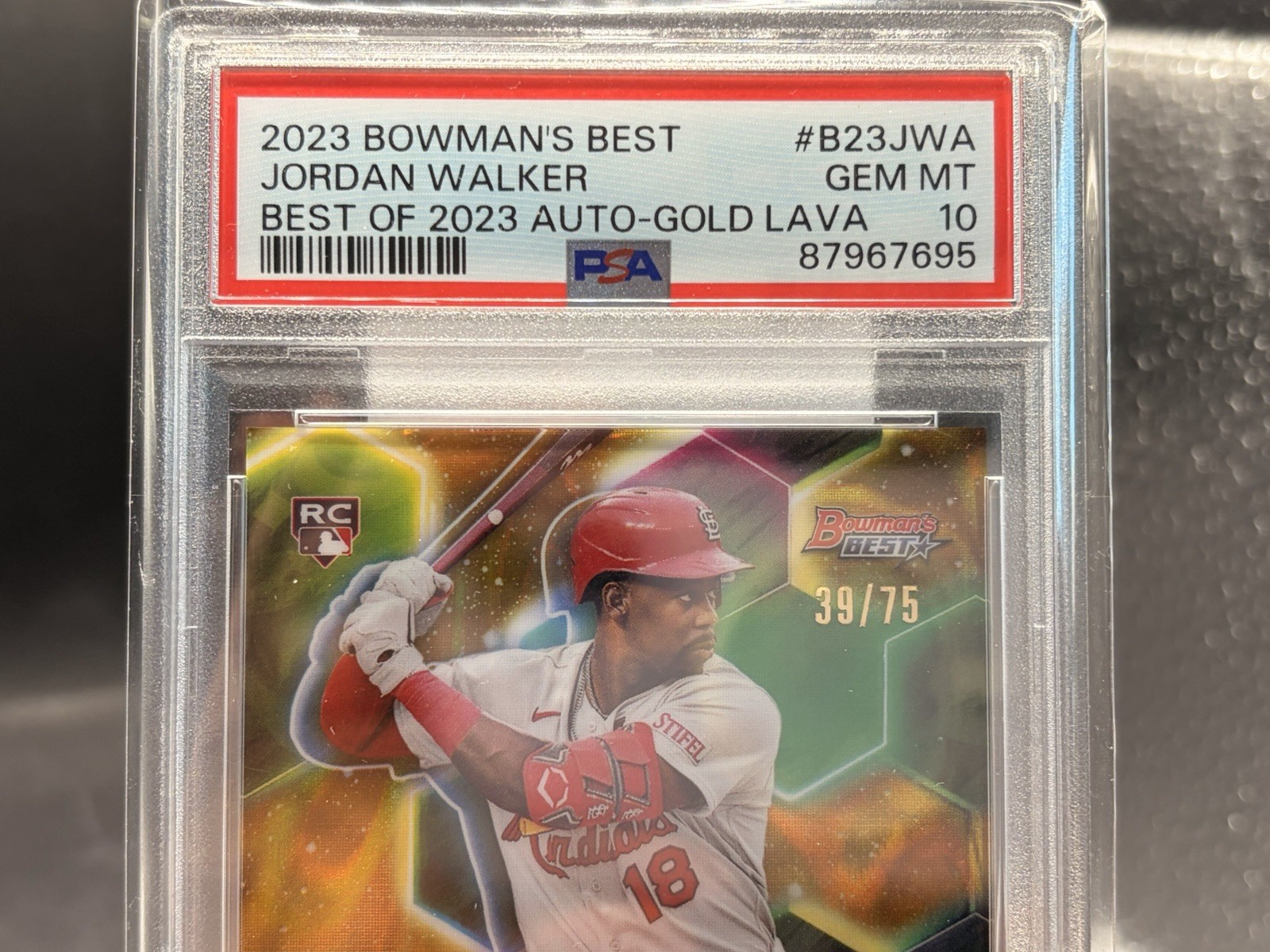 2023 Bowman’s Best Jordan Walker Gold Lava Auto RC #/75 PSA Gem 10 Pop 4 view 14