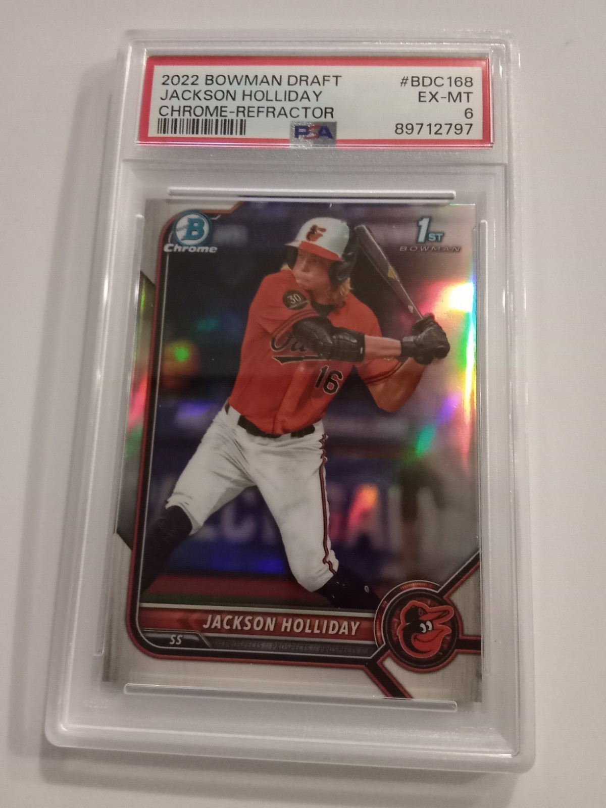 2022 Bowman Chrome Draft Jackson Holliday REFRACTOR #BDC168 Graded PSA 6 view 3