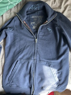 Abercrombie & Fitch Blue Fleece Full Zip Sweatshirt women M Embroidered Pockets