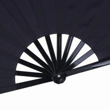 _Kung Fu Fan Folding Black Handheld Fan For Stage Performances Parties