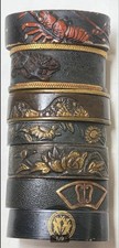 Antique japanese 7 decorated design motif fuchi set