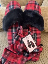 Victorias Secret Red Plaid Satin Slippers Size Large 9-10 Storage Bag New W Tag