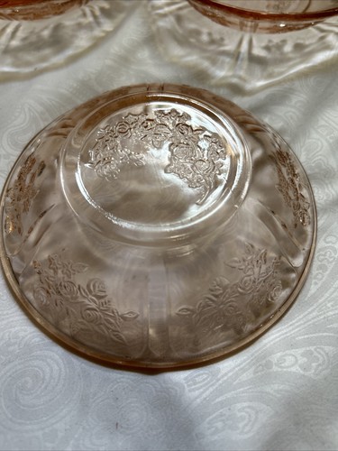 Vtg Pink Depression Fruit/Berry Bowls Set Of 3 Cabbage Rose Pattern - Picture 5 of 9