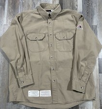 Bulwark ComforTouch Flame Resistant FR Button Up Long Sleeve Shirt Khaki Mens L