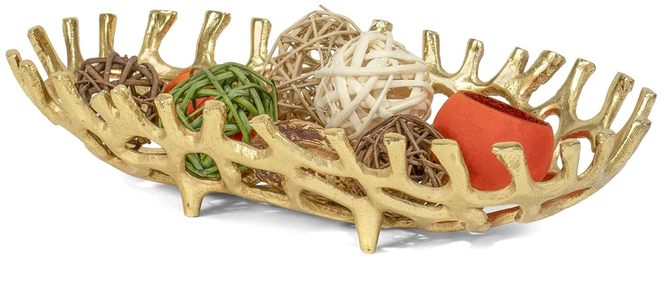 Red Co. 14” x 3” Large Decorative Oval Aluminum Golden Branch Reef Centerpiec... - Image 2 of 4