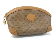Gucci Clutch Bag Pouch GG PVC Leeather Brown 18.5x9.5x4.5cm pre-owned