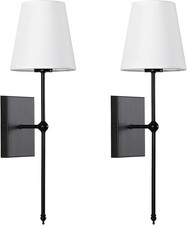 Image of Modern Wall Light Set of 2 White Fabric Shade Wall Sconce Hardwired Indoor Wall