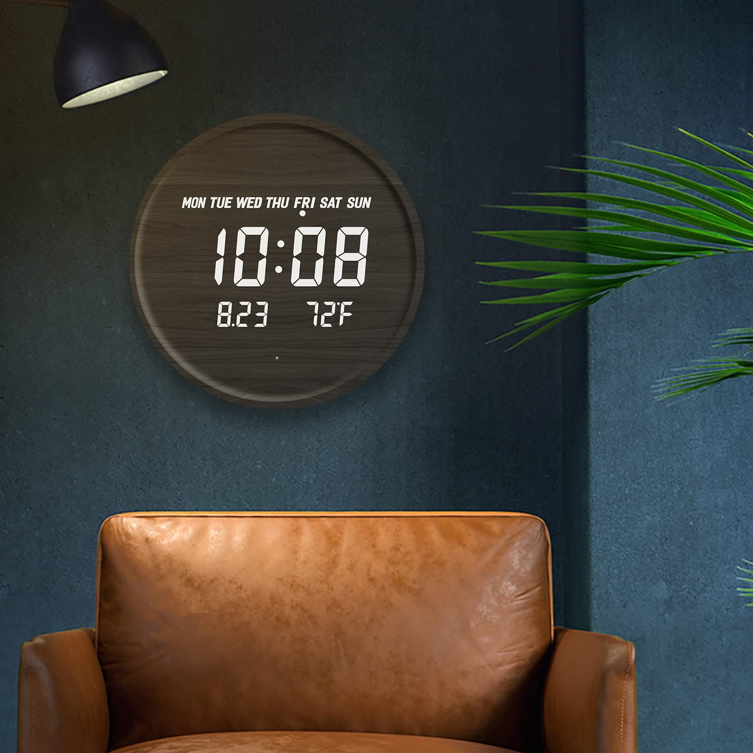 Smart Digital Wall Clock Large Display with Temperature 12/24H Time Wooden Cl...