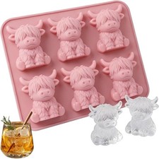 Mini Highland Cow Ice Cube Mold Cute 3D Highland Cow Silicone Ice Cube Tray Pink