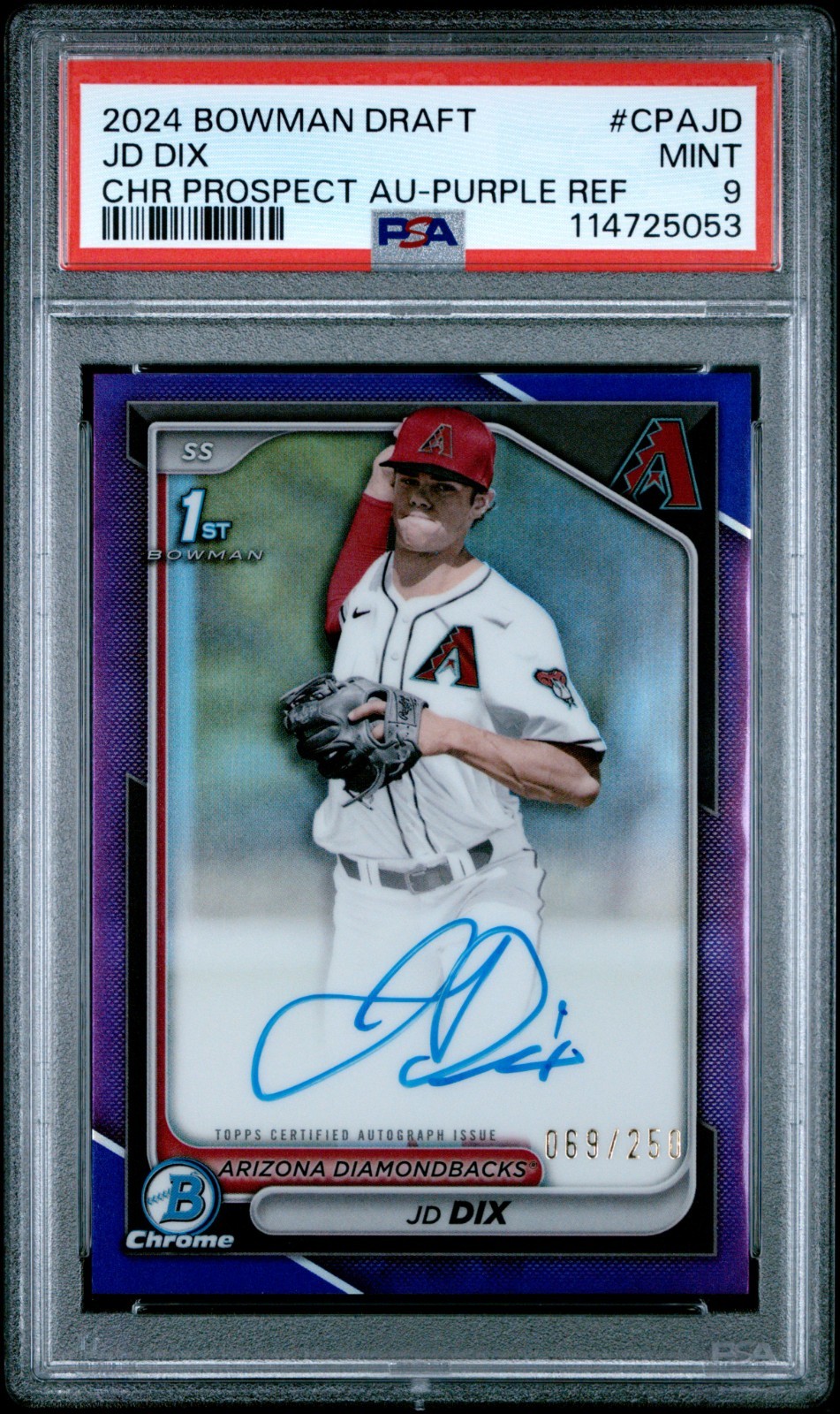 2024 Bowman Draft #CPAJD JD Dix 1st Chrome Purple Auto /250 PSA 9 Diamondbacks