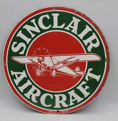 Vintage Sinclair Aircraft  Weathered Porcelain Enameled Metal Sign