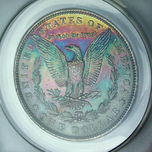 Rainbow Toned 1880 S Morgan Dollar ANACS AU50 Silver $1 Coin Great Color!