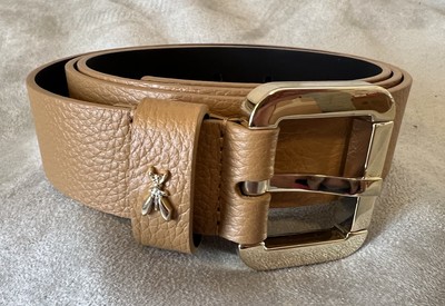 Patrizia Pepe Roller Buckle-Adorned Low-Waist Belt Chestnut Leather NWOT Sz M
