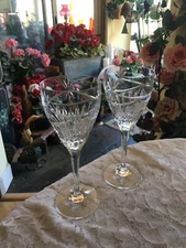 Pair Irish Tipperary Crystal Wine Glasses Signed 8 1/2" Fan & Lines TIP6 Pattern
