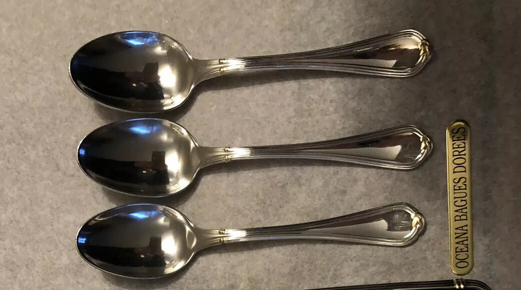 CHRISTOFLE OCEANA GOLD 3 CUilleres Dessert 13,5 NEW silverplate + GOLD