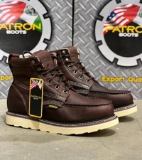 MEN'S PATRON WORK BOOTS GENIUNE LEATHER SOFT TOE DARK BROWN BOTAS DE TRABAJO
