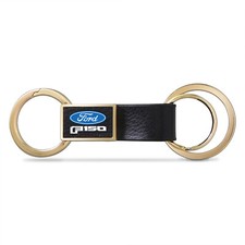 Ford F-150 2015 up Black Leather insert Golden Metal Leather Strap Key Chain