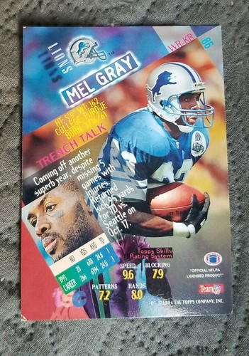 1994 Stadium Club Football Card #86 Mel Gray - Detroit Lions  - Picture 2 of 2