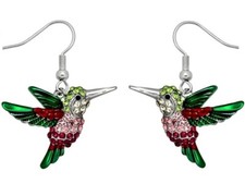 Gorgeous Silver Tone Hummingbird Earrings Dangle Bird Fashion Jewelry