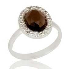 Solid Sterling Silver Smoky Quartz And CZ Statement Ring