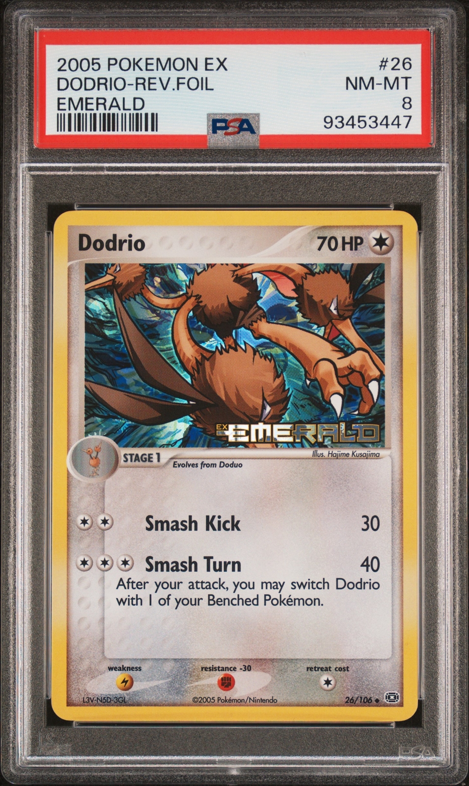 PSA 8 Dodrio Reverse Holo 26 2005 Pokemon Ex Emerald Card 93453447
