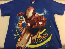 IRON MAN GRAPHIC GLITTER T-SHIRT YOUTH SIZE L 10-12 BLUE BY MARVEL B1x