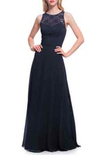 Women Bill Levkoff Bridesmaid Dress Navy Formal Gown Sleeveless Chiffon 6324