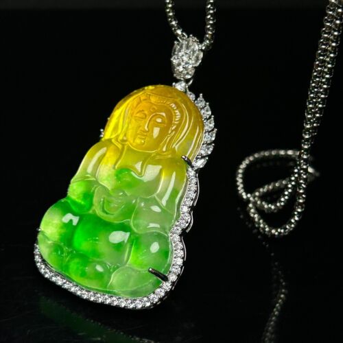 Colgante y collares certificados Natural Perfecto Alto Hielo Jadeíta Guanyin 观音 - Imagen 1 de 9