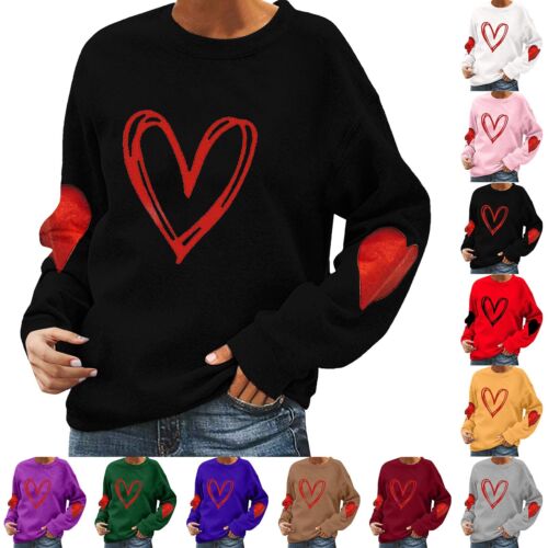 Women's Long Sleeve Blouse Valentine's Day Love Print Casual T Shirt Tops S-3XL