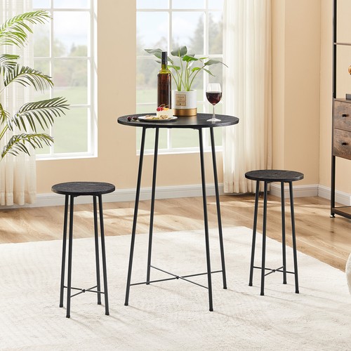 3 Piece Pub Table Set 2 Stools Breakfast Outdoor Round Bar Dining Table Set - Picture 19 of 36