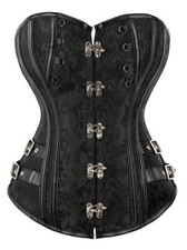 CORSETTO CON GANCI STILE RETRO STEAMPUNK BURLESQUE NERO C04 TAGLIA S REGOLABILE