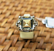 Vintage Square Smoky Quartz Ring 925 Silver Princess Cut Gemstone Ring size 9
