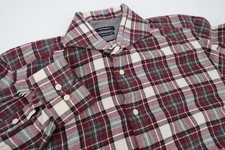 Suitsupply Men's 14.5 Canclini Cotton Flannel Gray Red Plaid Button Front Shirt