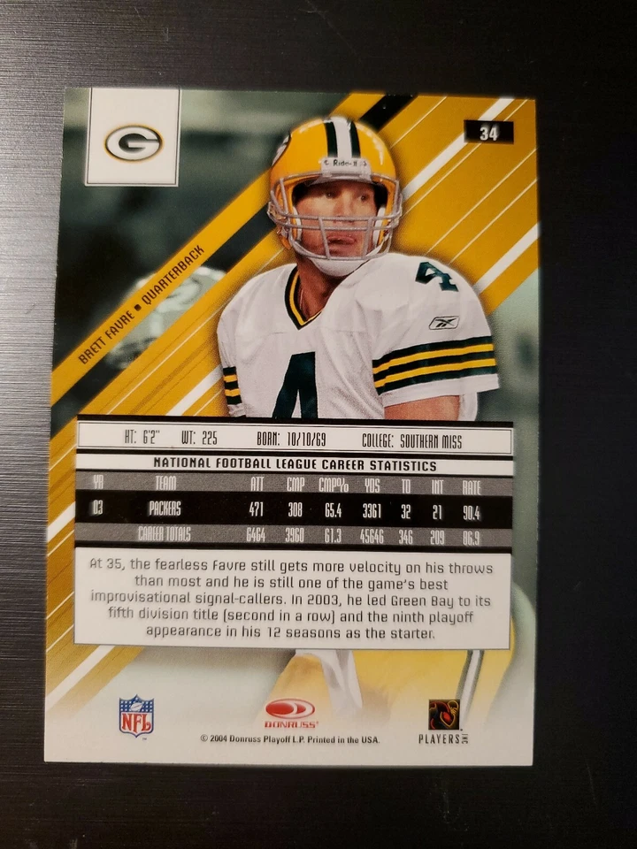 2004 Leaf Rookies Stars Brett Favre LONGEVITY PARALLEL card #34 - Image 2 of 2