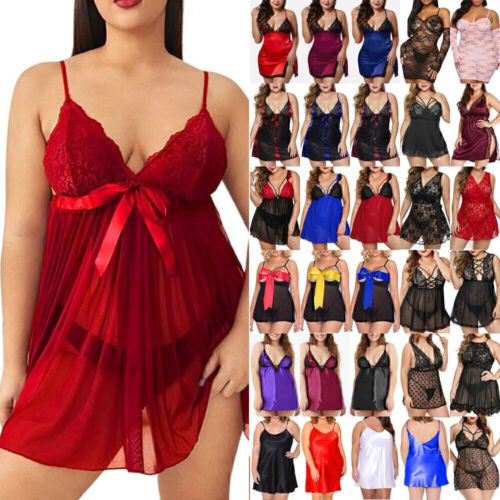 Plus Size Womens Sexy Lace Lingerie Nightdress Sleepwear Nightwear Nightie Robe